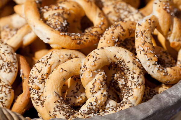 Background of pretzels and bakeries