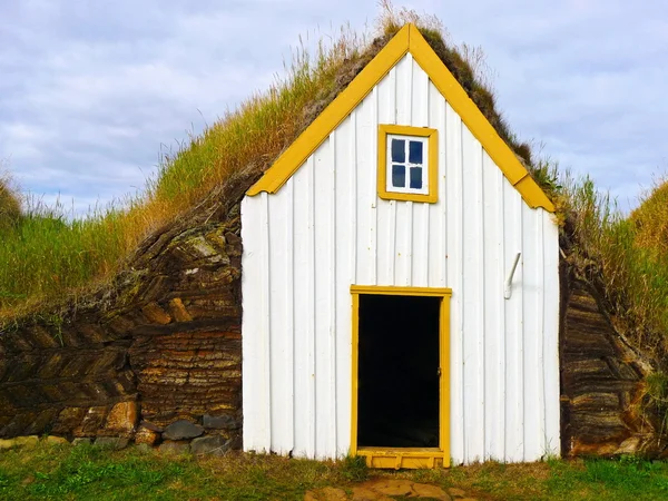 Traditionella Island gräs tak hus — Stockfoto