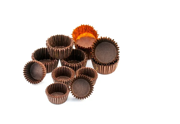 Brązowy czekolada zaokrąglone do pieczenia kubki papierowe Zdjęcie Stockowe