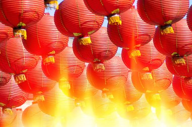 Chinese red lantern with temple clipart