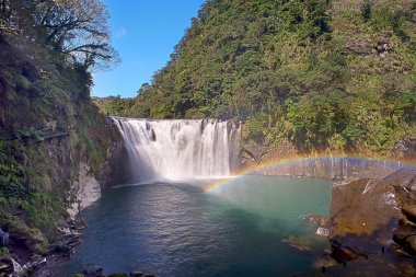 Shifen waterfall is located at Pingxi township in Taipei clipart