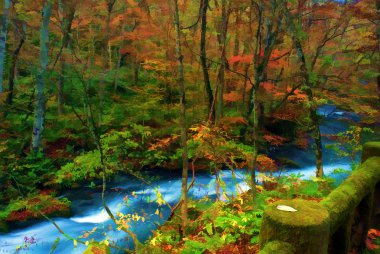 oirase Nehri, Japonya (resim stili sonbahar renk)