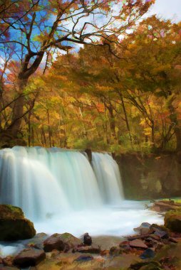 oirase Nehri, Japonya (resim stili sonbahar renk)