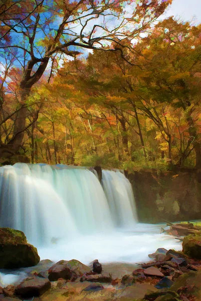 日本 (絵画スタイル奥入瀬川の秋の色) — ストック写真