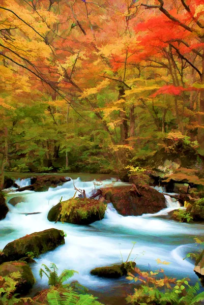 Χρώμα το φθινόπωρο του ποταμού oirase, Ιαπωνία — Φωτογραφία Αρχείου