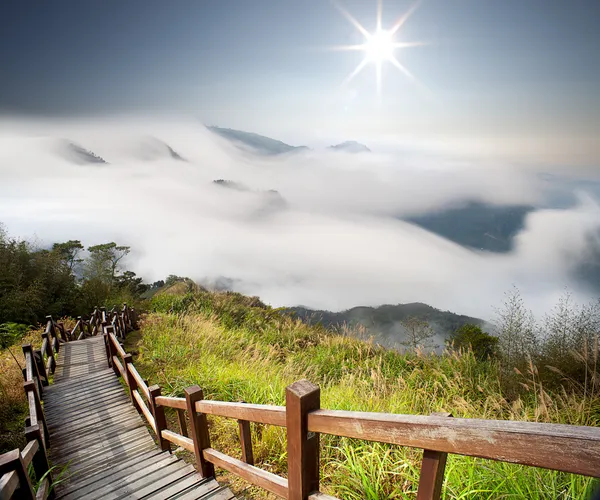 Dramatische Wolken mit Berg und Baum — Stockfoto