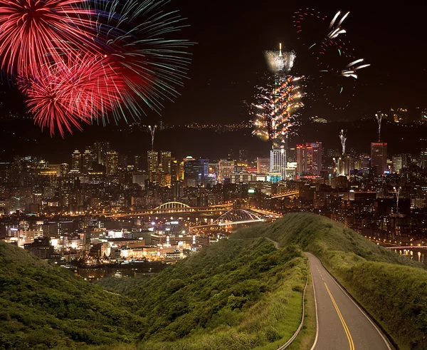 Tűzijáték város taipei — Stock Fotó