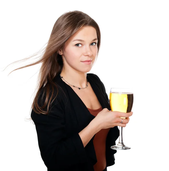Vrouw met glas cider in hand — Stockfoto