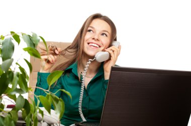 mutlu kadın telefon ofis işyeri