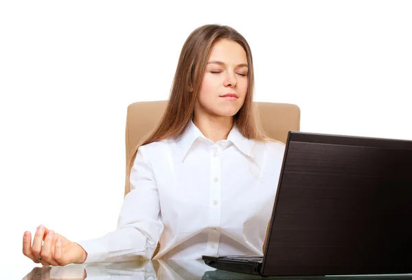 Woman meditation in the office workplace Royalty Free Stock Images