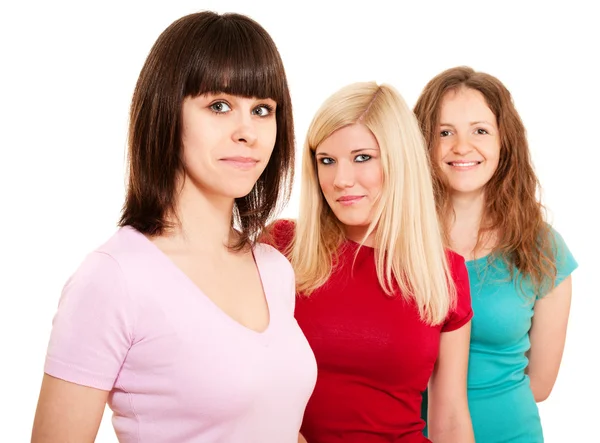 Three women brunette, blonde and redhead in a row — Stock Photo, Image