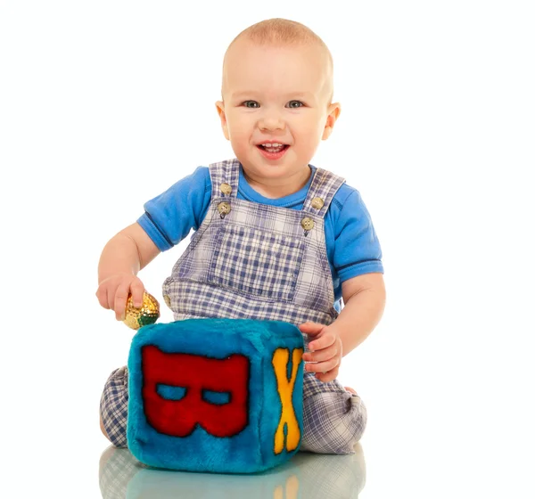 Happy little boy in overall — Stock Photo, Image
