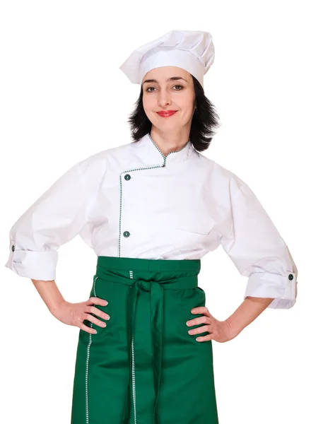 Mulher bonita em uniforme chef — Fotografia de Stock