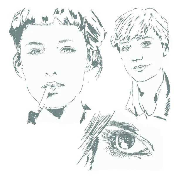 Sketchs γυναίκα πρόσωπα — Διανυσματικό Αρχείο