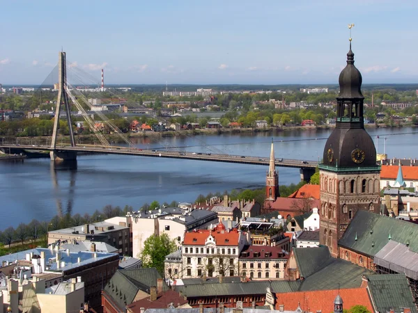 stock image Riga Old Town and Vansu Bridge