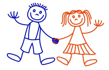 Lineart boy and girl clipart