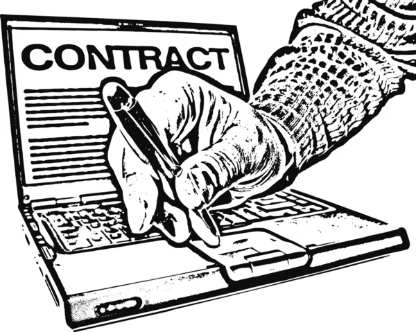 Підписання, ноутбук, контракт — стоковий вектор