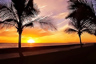 Palms and sunset clipart