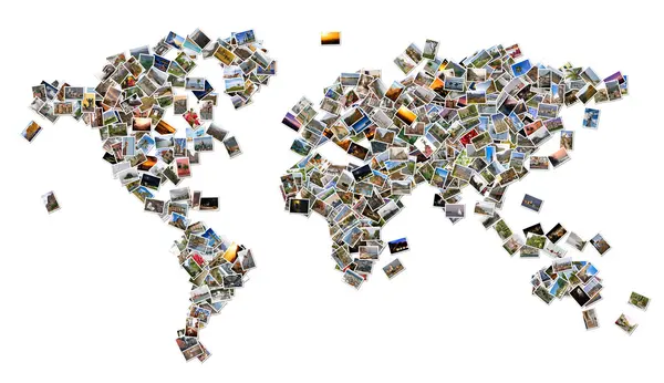 Photos arranged as world map — Stock Photo, Image