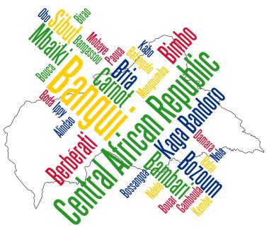 Central African Republic map and cities clipart