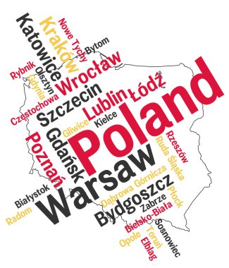 Poland map and cities clipart