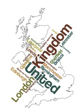 United Kingdom map and cities clipart