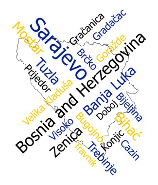 Bosnia and Herzegovina map and cities clipart