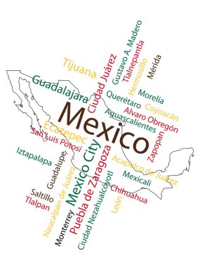 Mexico Map and Cities clipart