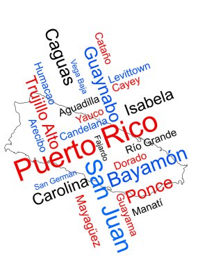 Puerto Rico map and cities clipart