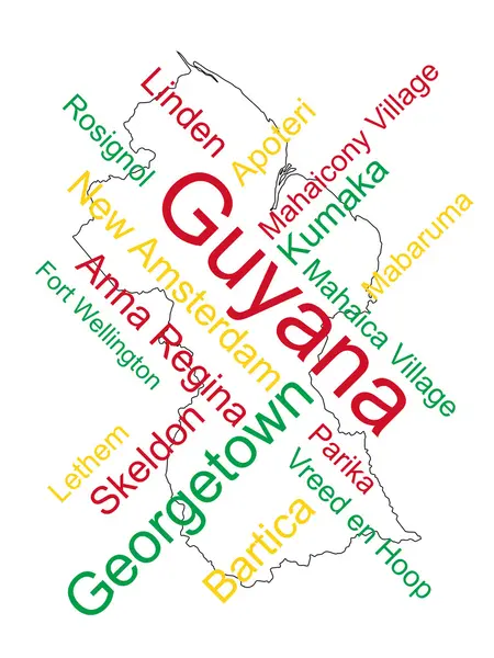 Guyana Map and Cities — Stock Vector