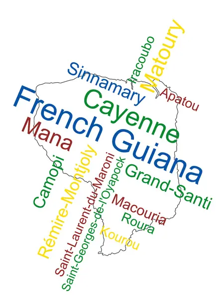 French Guiana Map and Cities — Stock Vector
