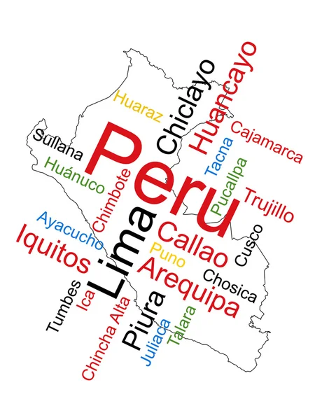 Peru Map and Cities — Stock Vector
