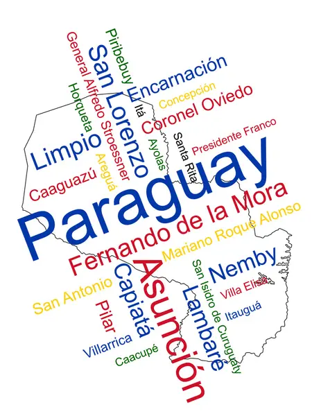 Paraguay Map and Cities — Stock Vector