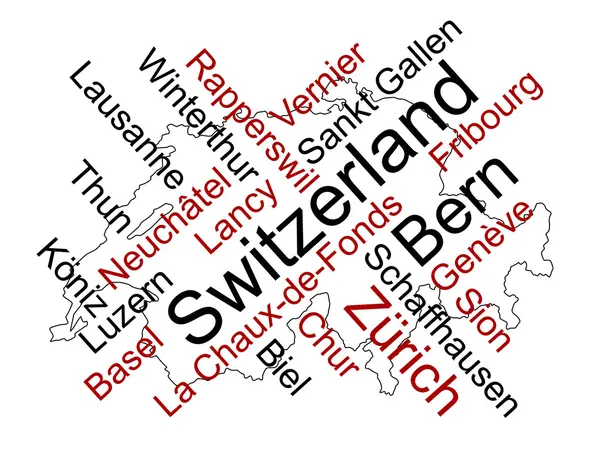 Ciudades y mapa de Suiza — Vector de stock