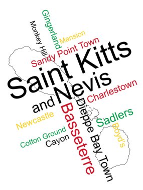 Saint Kitts and Nevis map and cities clipart