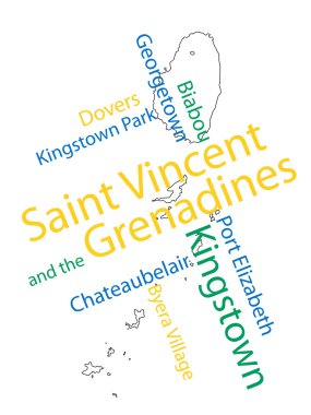 Saint Vincent and the Grenadines map and cities clipart