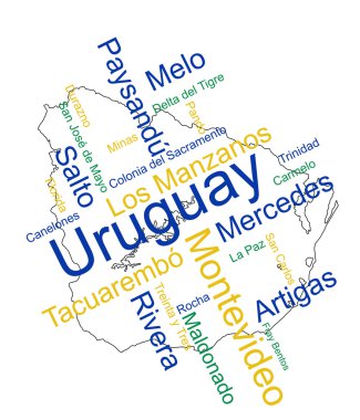 Uruguay map and cities clipart