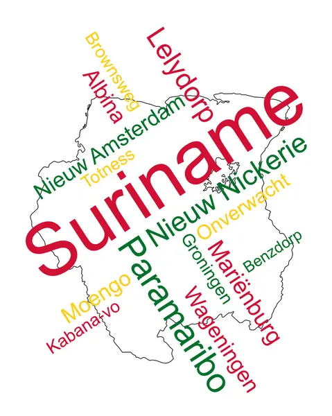 Suriname map and cities — Stock Vector