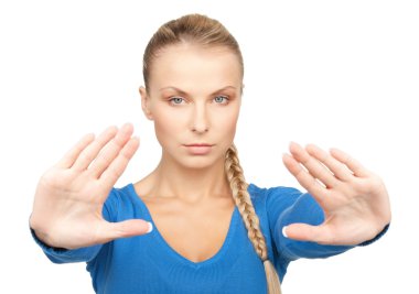 Woman making stop gesture clipart