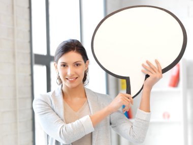 Smiling businesswoman with blank text bubble clipart