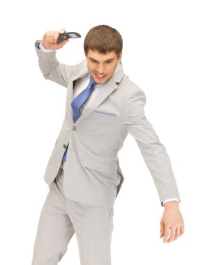 Angry man with cell phone clipart