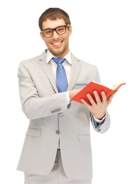 Homem feliz com livro — Fotografia de Stock