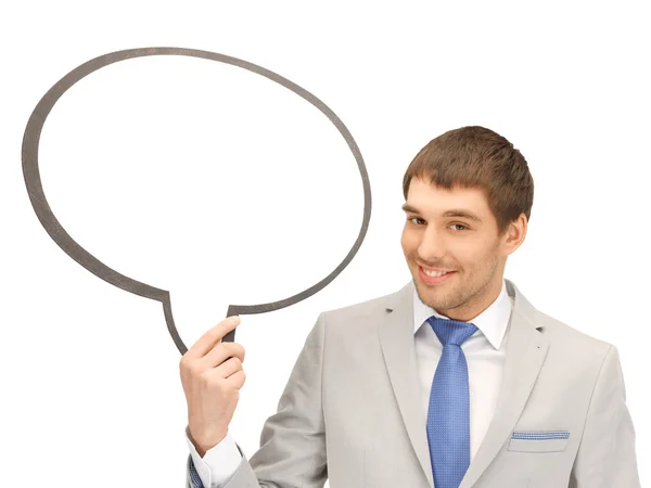 Hombre de negocios sonriente con burbuja de texto en blanco —  Fotos de Stock