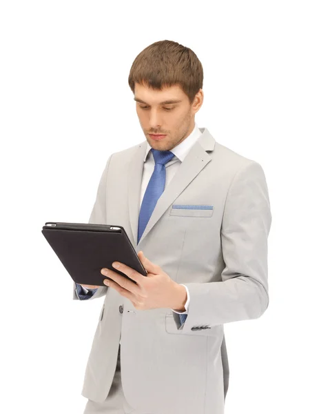 Uomo calmo con computer tablet pc — Foto Stock