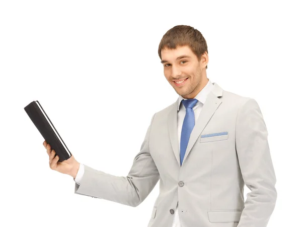 Hombre feliz con la computadora PC tableta — Foto de Stock