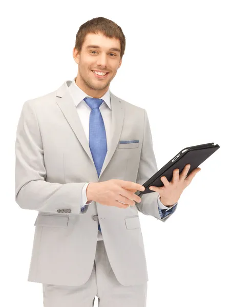 Homme heureux avec tablette PC — Photo