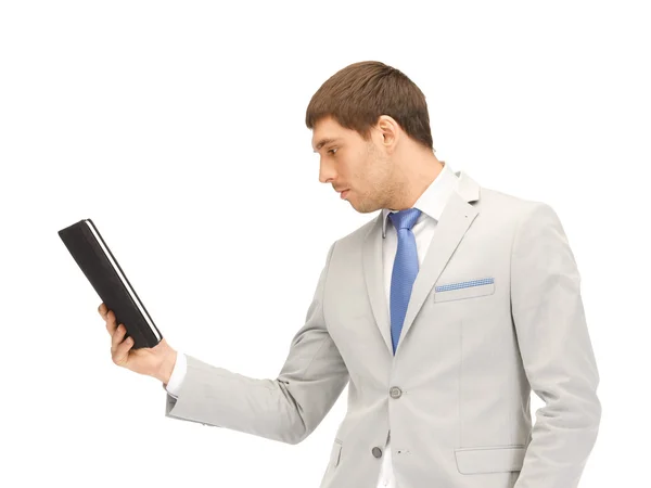Homem calmo com computador tablet pc — Fotografia de Stock