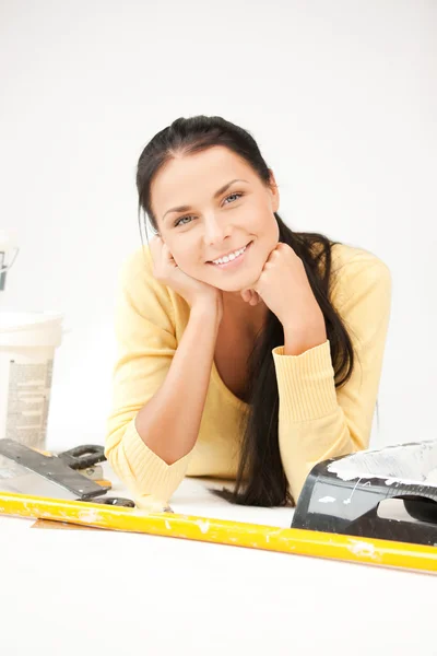 stock image Lovely housewife making repairing works