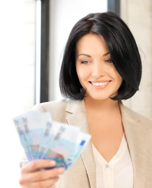 Lovely woman with euro cash money — Stock Photo, Image