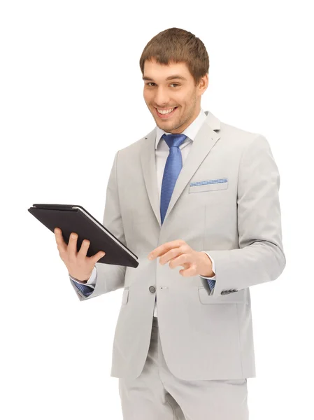 Счастливый человек с планшетным компьютером — стоковое фото